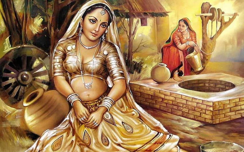Pintura de mulher da cultura indiana para, pintura a óleo de mulheres indianas papel de parede HD