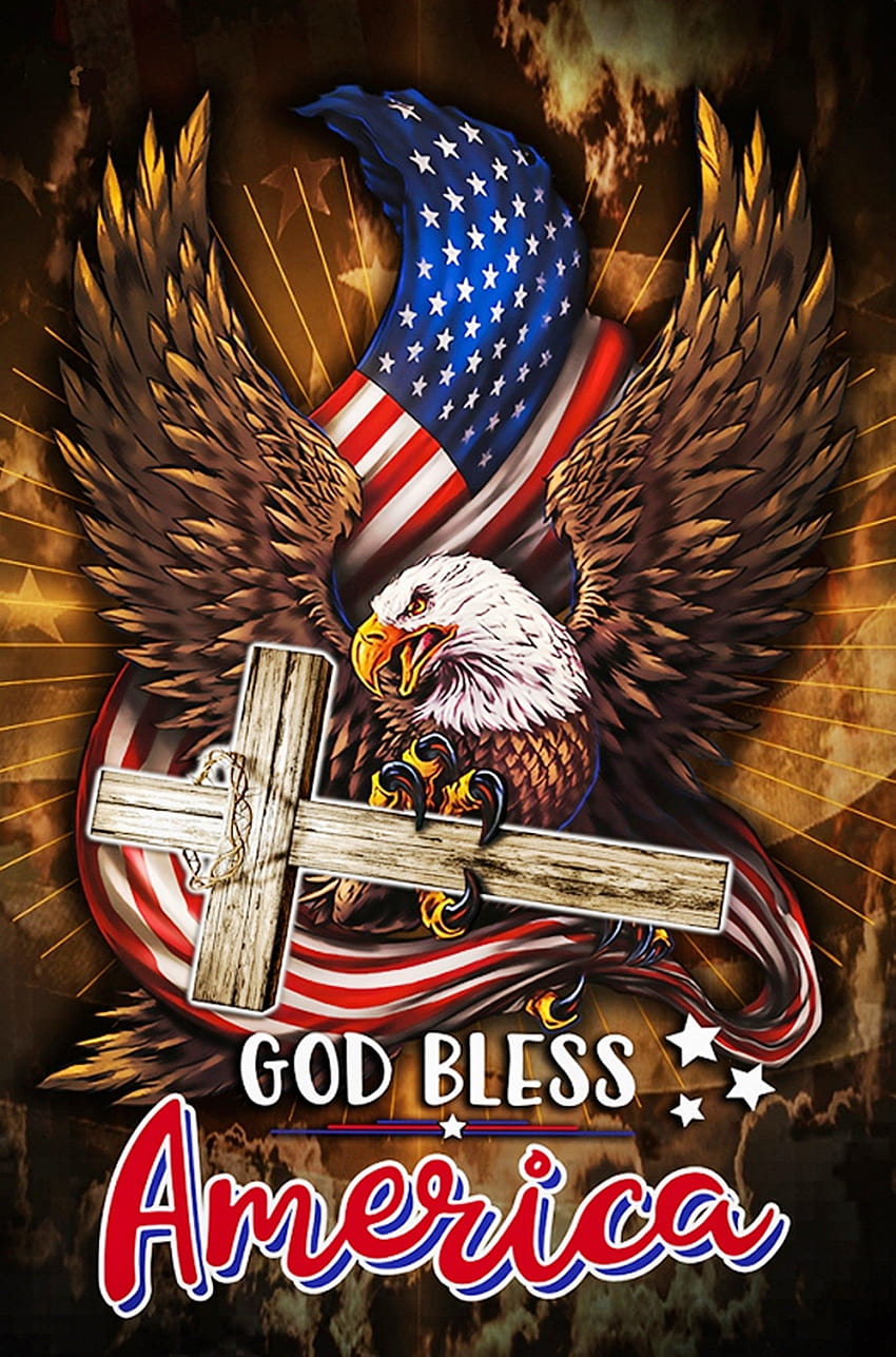 God Bless America Cross Eagle Bandera estadounidense EE. UU. Sublimada fondo de pantalla del teléfono
