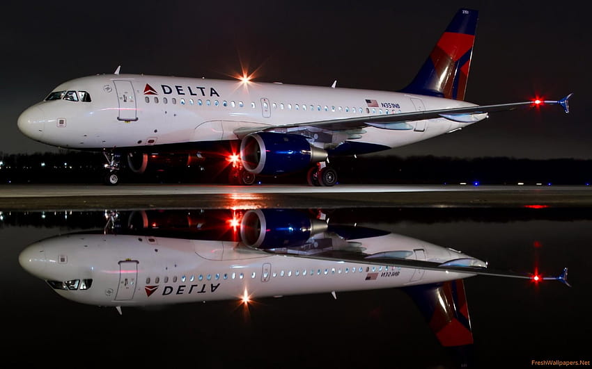Delta Airbus A319 at night HD wallpaper