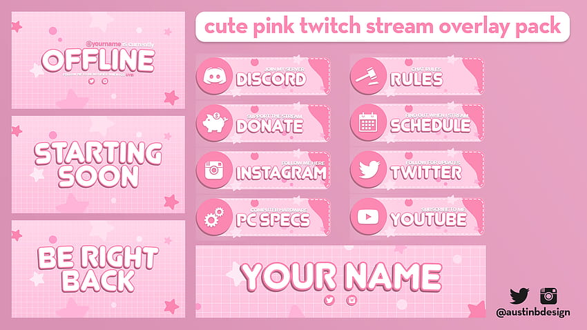 Süßes Pink Twitch Stream Overlay Pack, Twitch-Banner HD-Hintergrundbild
