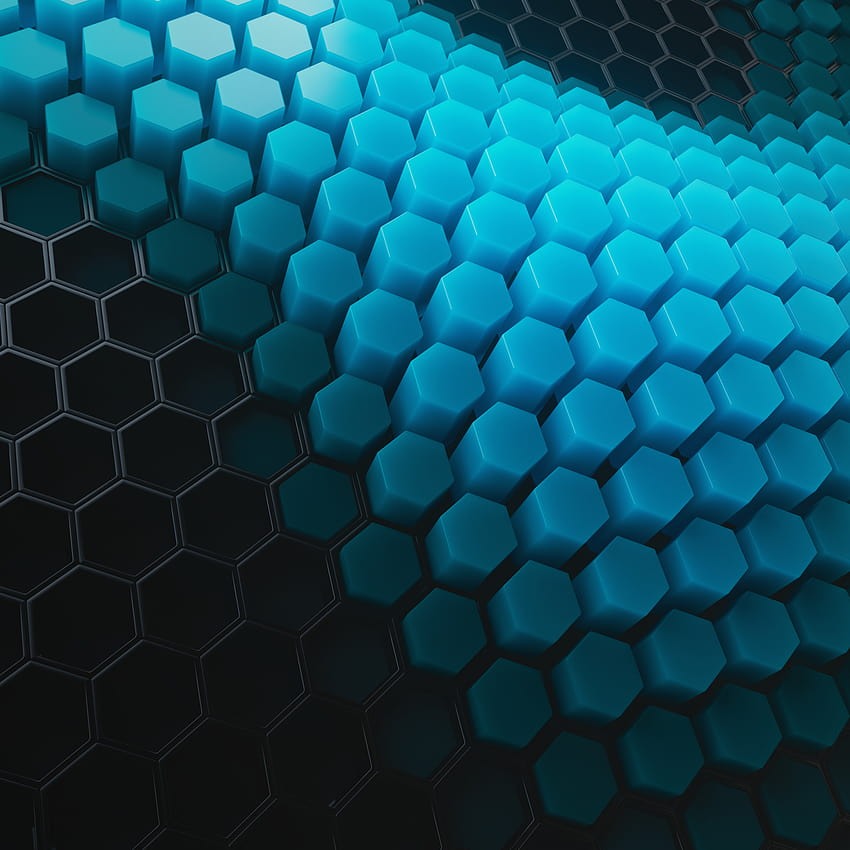 Hexagons , Patterns, Cyan background, Cyan blocks, Abstract, dark cyan HD phone wallpaper