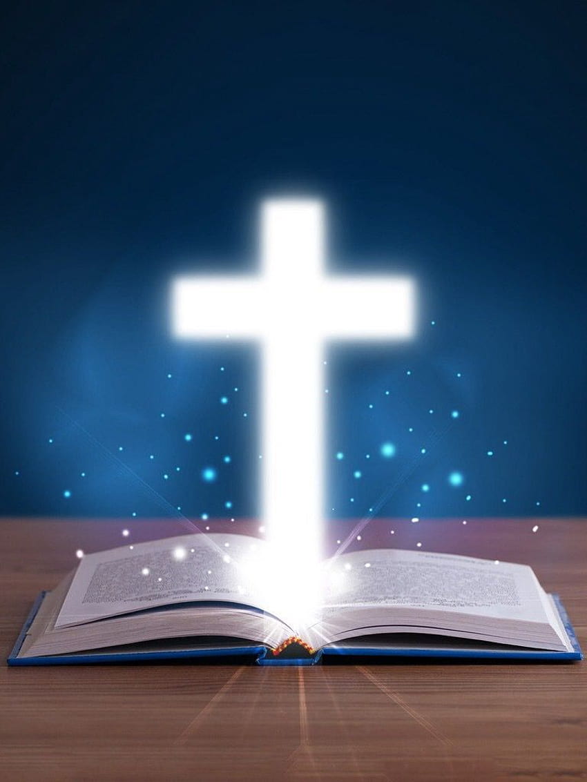 Bibbia aperta con luce Croce, croce e bibbia Sfondo del telefono HD
