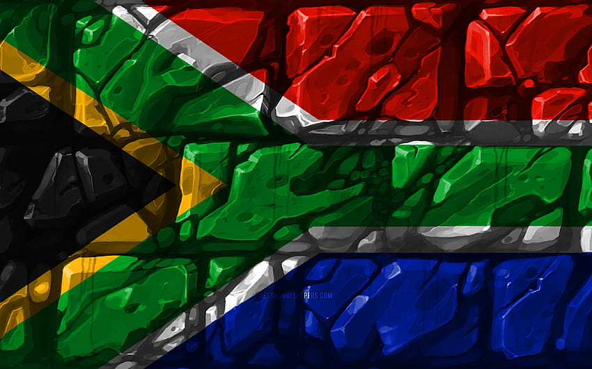 South African flag, brickwall, African countries, national symbols, Flag of South Africa, creative, South Africa, Africa, South Africa 3D flag with resolution 3840x2400. High Quality HD wallpaper