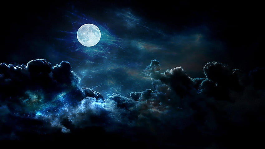 ท้องฟ้า: เมฆสีน้ำเงินขนาดใหญ่ ธรรมชาติ กลางคืน ดวงจันทร์ ท้องฟ้าเต็ม โทรศัพท์ วอลล์เปเปอร์ HD