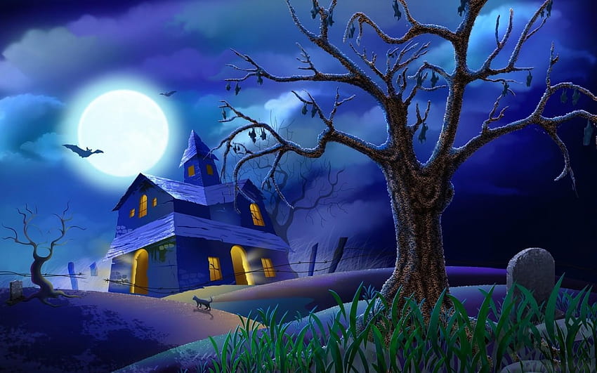 4 Animated Haunted House, halloween haunted houses HD wallpaper