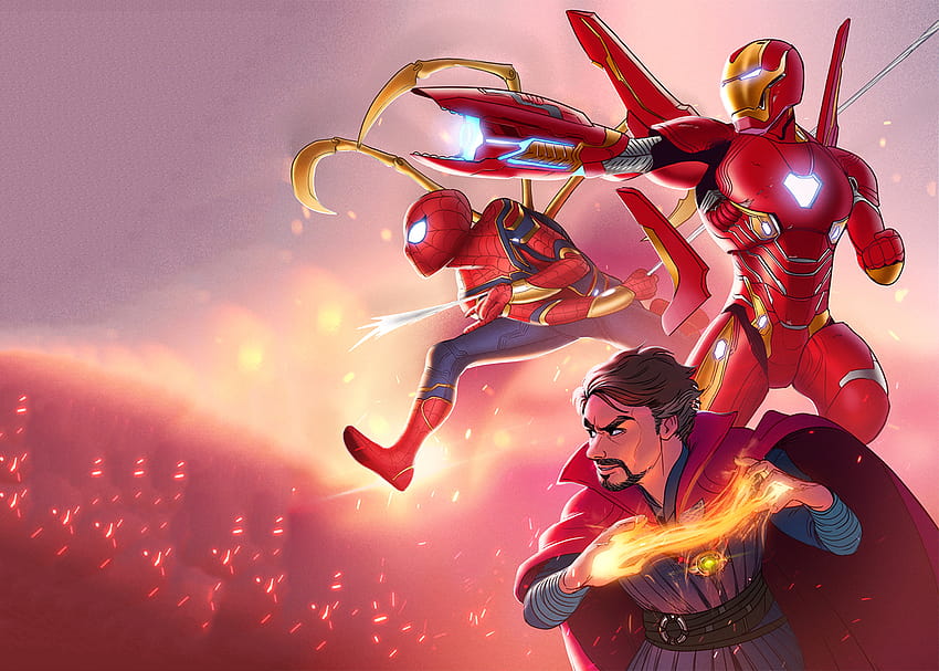 1024x576 Iron Man Spiderman Doctor Strange Infinity War, iron man and doctor strange android HD wallpaper