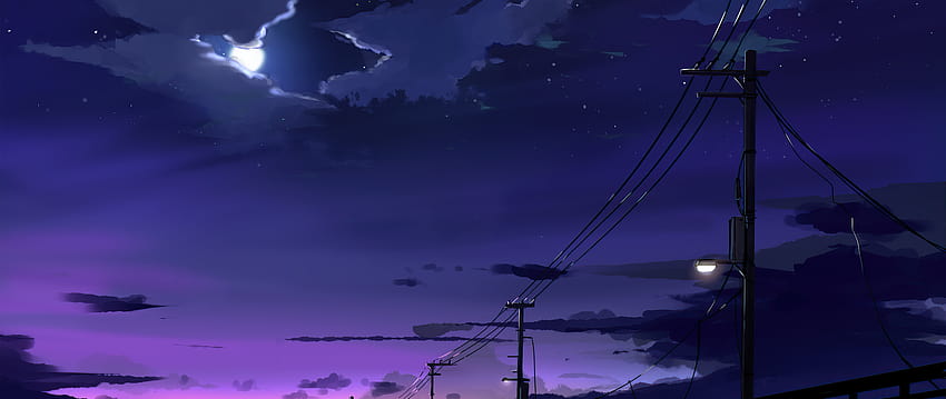 2560x1080 Power Lines Moon Anime Quite Night 2560x1080 Resolution , Backgrounds, and HD wallpaper