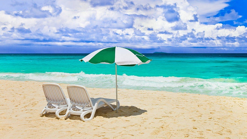 Chairs And Umbrella On The Beach, chairs on the beach HD wallpaper