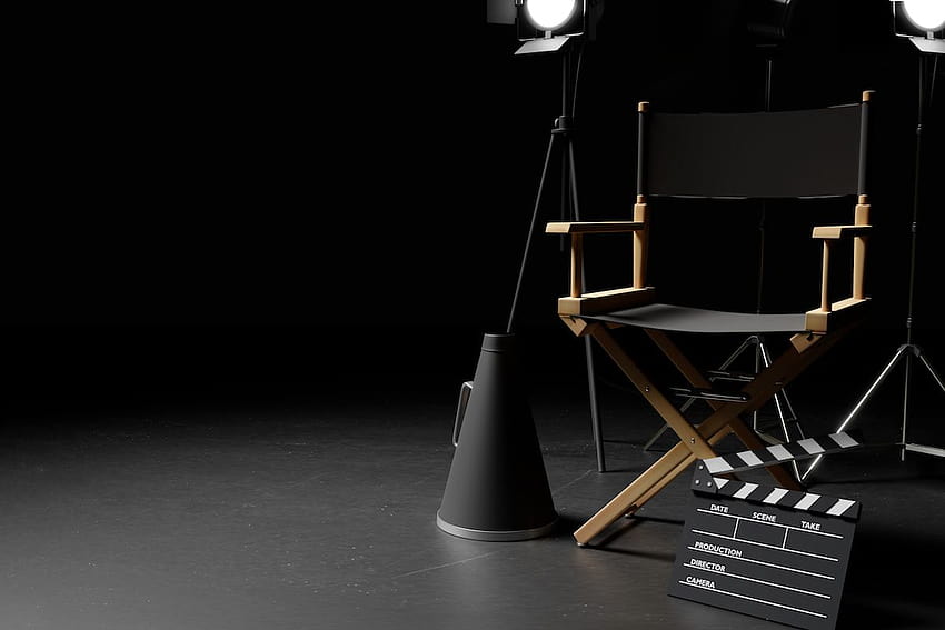 Director's chair with movie clapperboard, director chair HD wallpaper