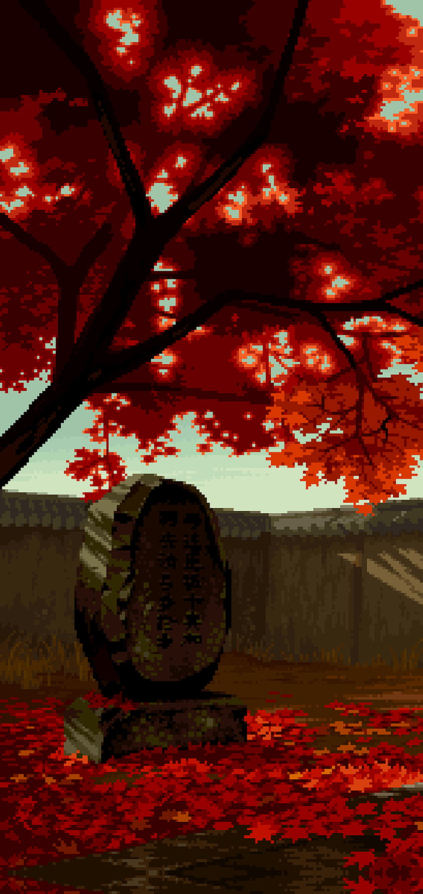 : пикселно изкуство, дървета, есен, Япония 1440x3040, есенно пикселно изкуство HD тапет за телефон