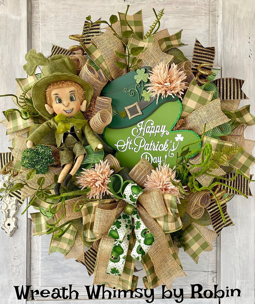 Saint Patrick's Day Wreath, Door Wreath, Leprechaun Wreath, Shamrock Wreath, Irish Wreath, St Padd… in 2020 HD phone wallpaper