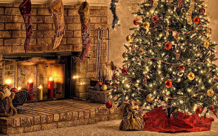 Christmas fireplace backgrounds, christmas fireplace scenes HD wallpaper