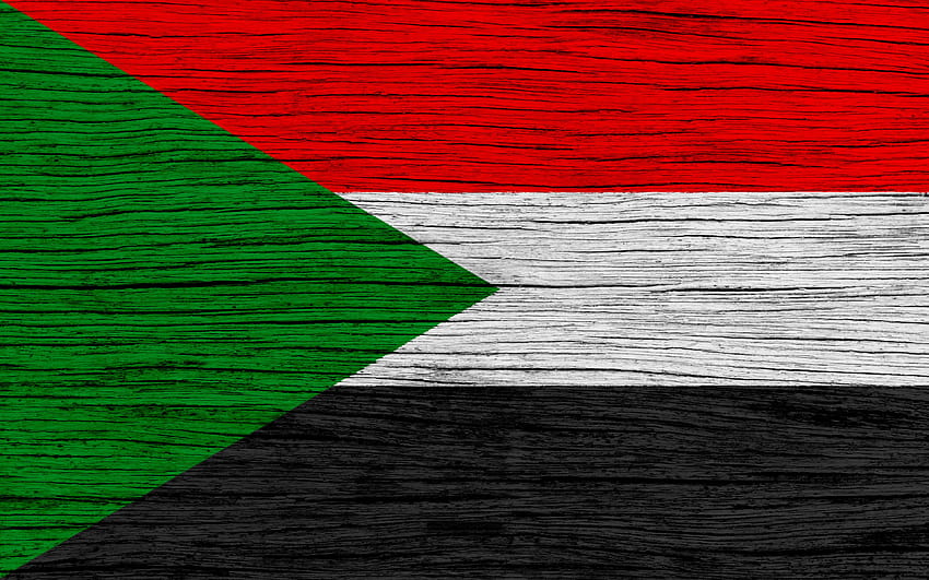 スーダン、アフリカ、木のテクスチャ、スーダンの旗の旗 高画質の壁紙