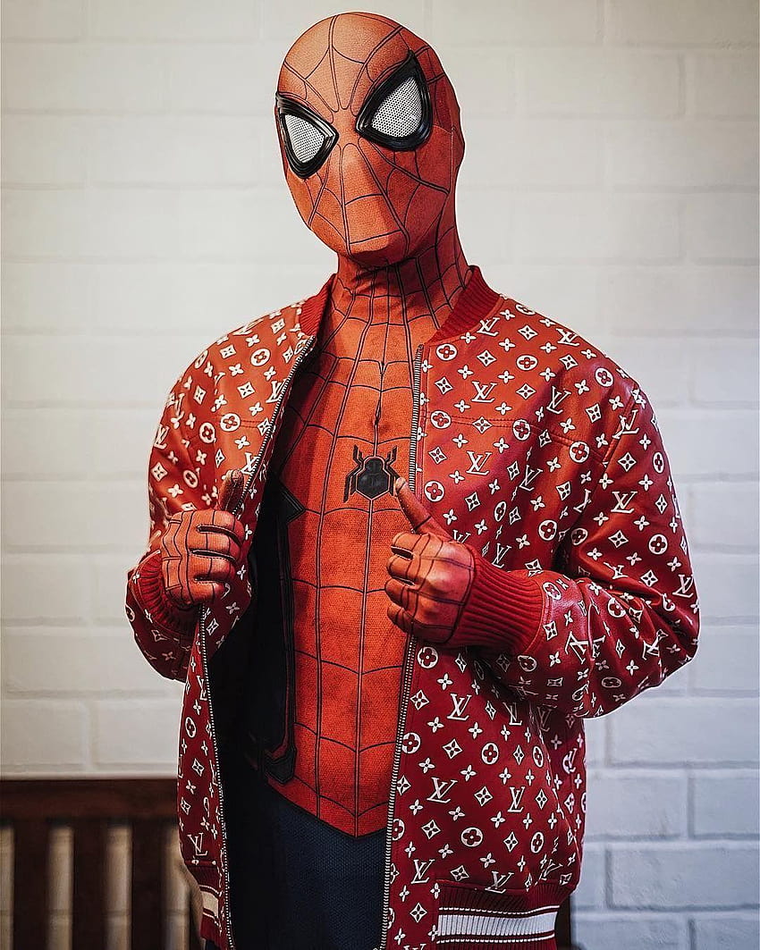 Spiderman in Supreme x Louis Vuitton Bomberjacke im Jahr 2019, Spider Man Supreme HD-Handy-Hintergrundbild