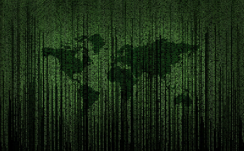 Mapa świata Green Matrix Code, zielona mapa świata, sieć internetowa Tapeta HD