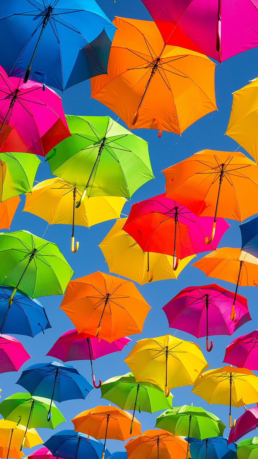 傘、カラフル、ポジティブ、空、虹、iphone カラフル HD電話の壁紙