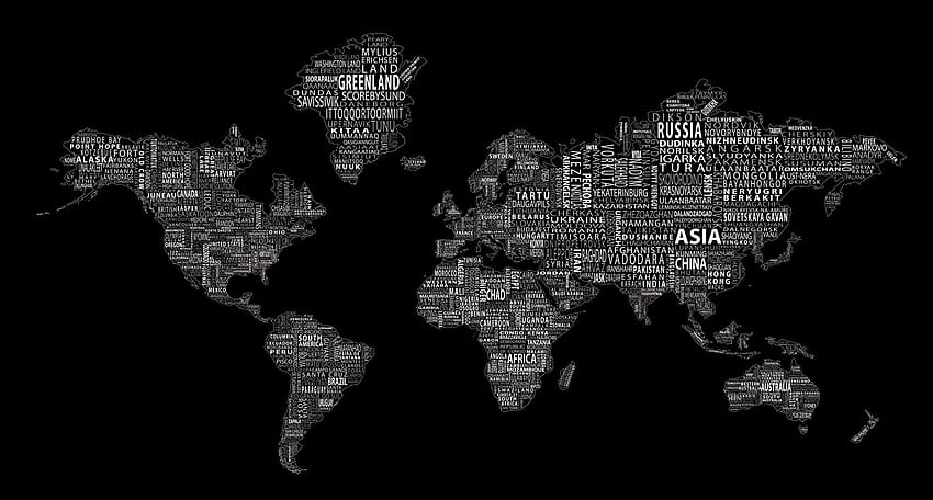 แผนที่โลกสีดำ Refrence Black World Map วอลล์เปเปอร์ HD