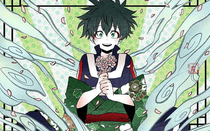 Izuku Midoriya, Flowers, Anime Boy, , Background, 1d389b, deku laptop ...