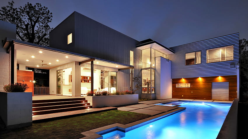 Casa, mansão, piscina, moderna, interior, alta, mansão moderna papel de parede HD