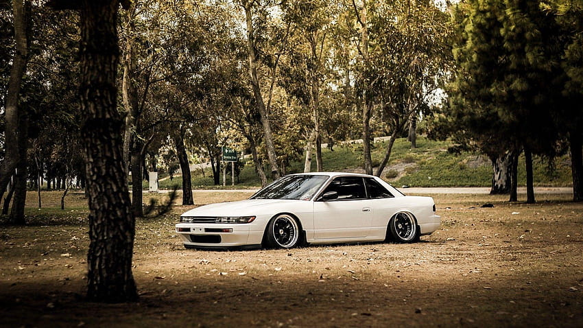 Mobil hutan tuning mobil putih tuning Nissan Silvia S13 jurus jdm Wallpaper HD