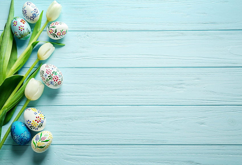 Kate Easter Egg พื้นหลังผนังไม้สีฟ้าอ่อน ยังคง อีสเตอร์ roustic วอลล์เปเปอร์ HD