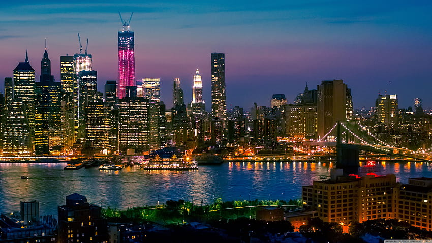 New York City At Night Lights Ultra Tła, światła Nowego Jorku Tapeta HD