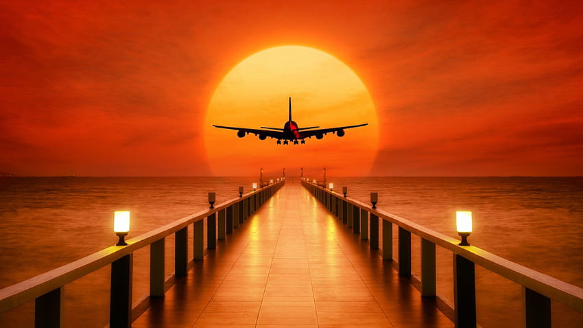 Flugzeug-Sonnenuntergang-Datei, Sonnenuntergang HD-Hintergrundbild