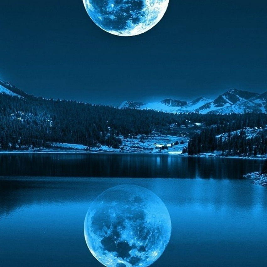 Night Calm Lake Mountains Super Moon Shadow, 1080x1080 HD phone wallpaper |  Pxfuel