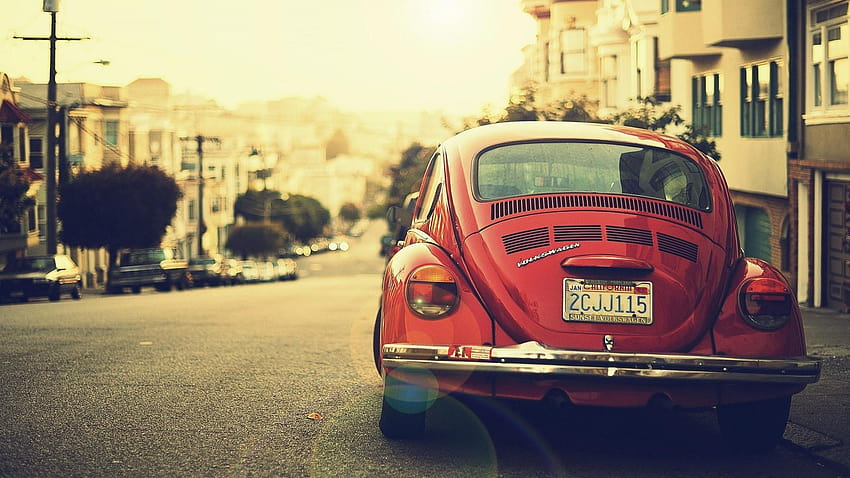 View vehicles red cars volkswagen beetle vosvos, woswos HD wallpaper