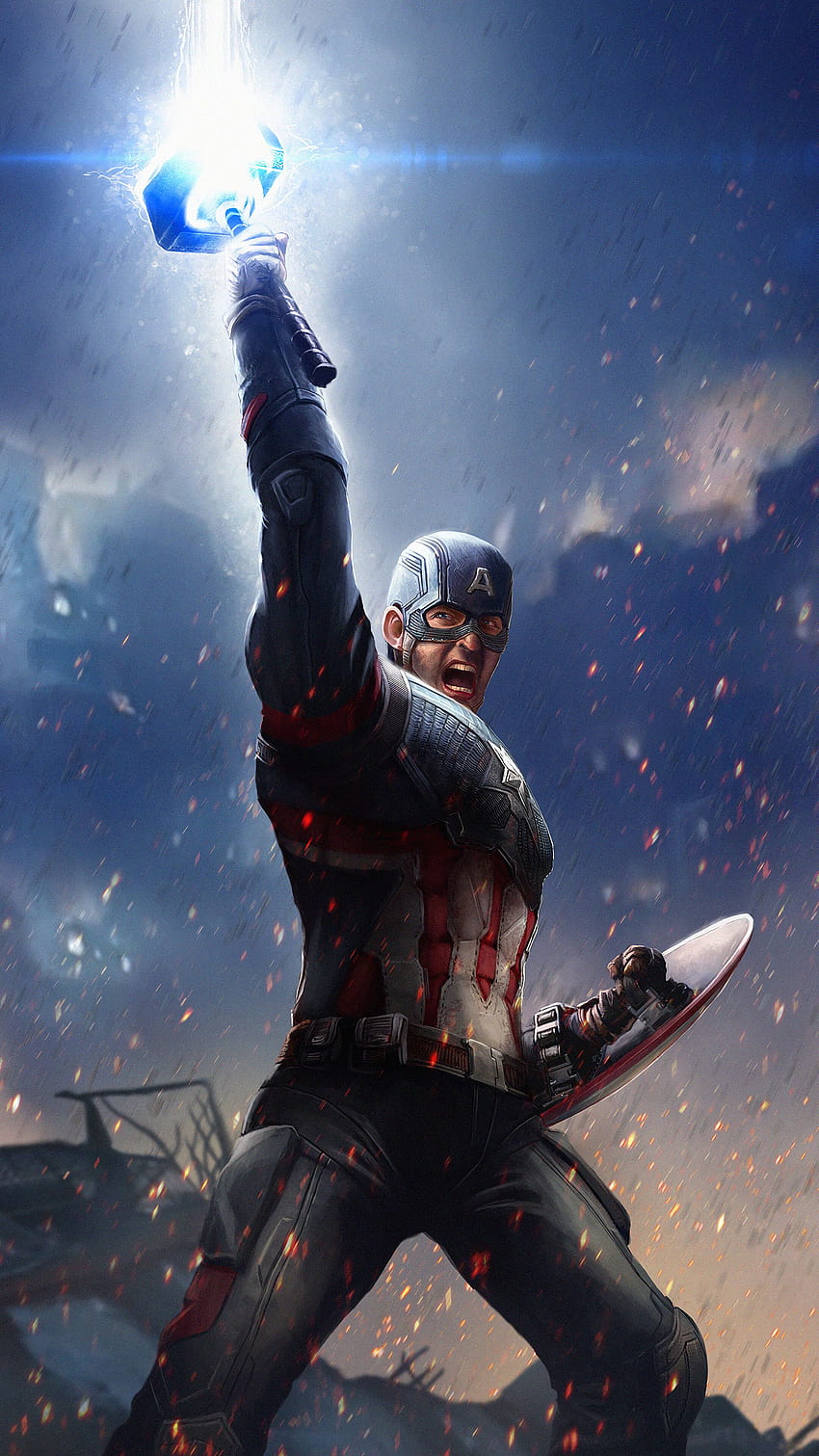 330520 Captain America, Mjolnir, Hammer, Lightning, Avengers Endgame, telefon, tła, i, Captain America Endgame iphone Tapeta na telefon HD