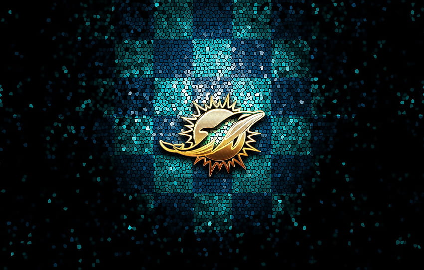 sport, logo, NFL, glitter, checkered, Miami Dolphins , section спорт, 2022 miami dolphins HD wallpaper