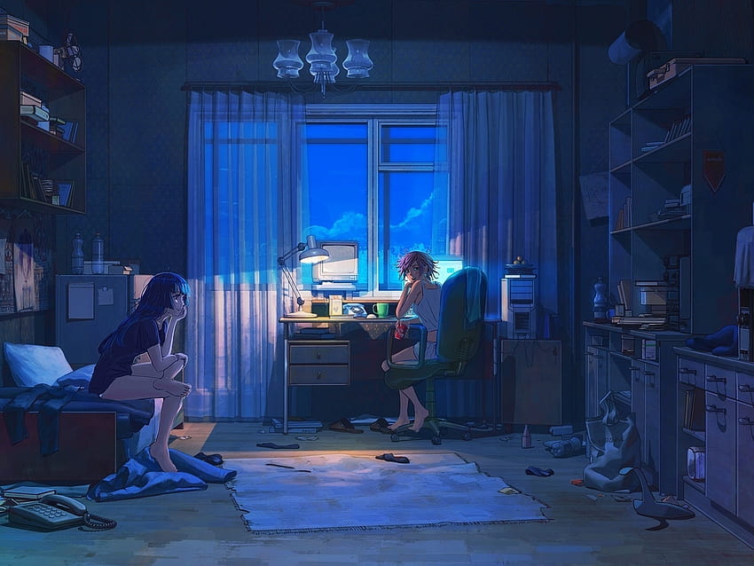 Computer, Room, Anime Girl, Night, Summer HD wallpaper | Pxfuel