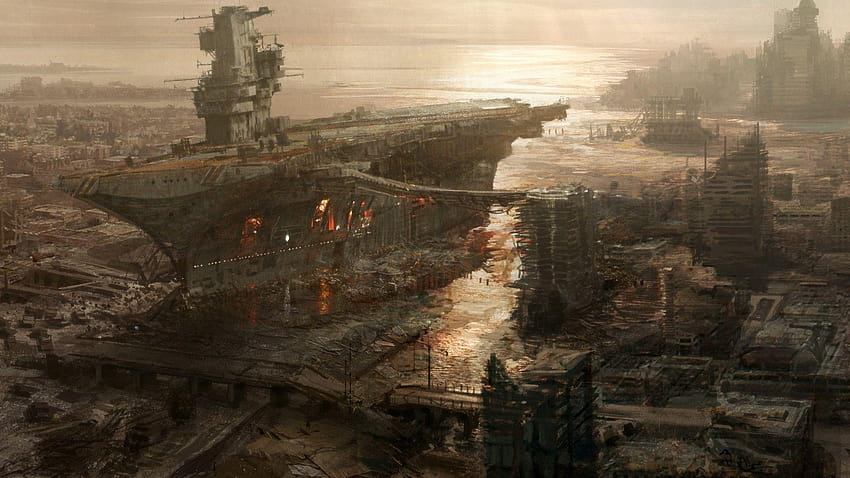 anime destruction city HD wallpaper