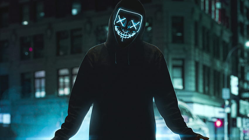 Mask on Dog, haker neon mask HD wallpaper