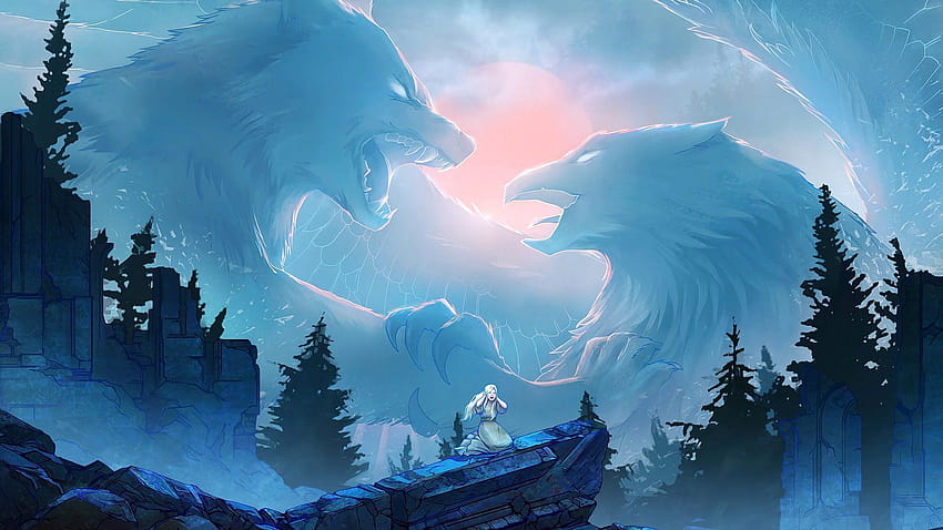 Raven and Wolf on Dog, elemental wolf HD wallpaper