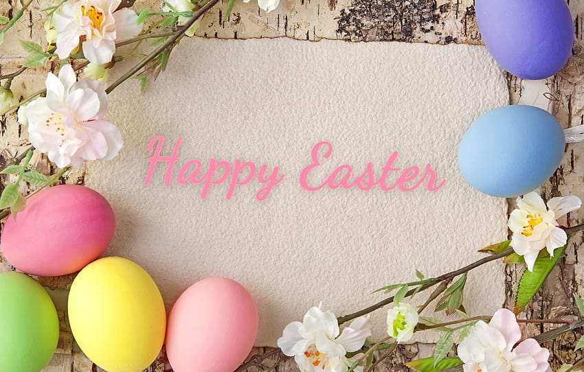 flowers, tree, eggs, spring, Easter, pastel, happy, flowers, spring, eggs, easter, pastel , section праздники HD wallpaper