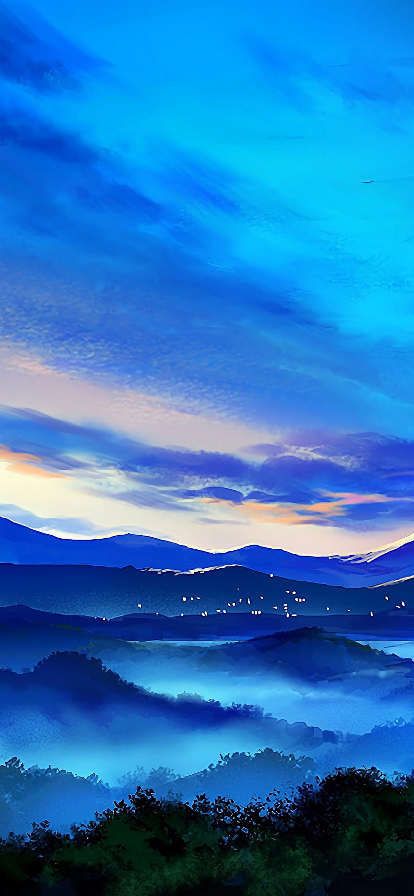 Anime, Original, Nuvem, Floresta, Montanha, Cenário, HD papel de parede