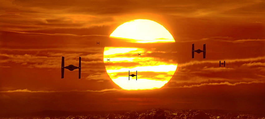 Myśliwiec TIE Gwiezdnych Wojen o zachodzie słońca Tapeta HD