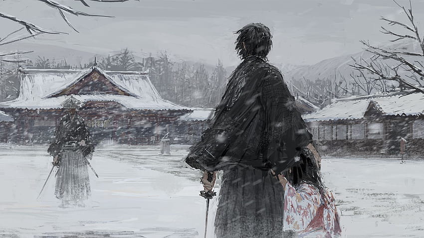 2048x2048 Samurai Warrior in Winter Illustration Ipad Air , Fantasy , and Backgrounds, winter drawing HD wallpaper
