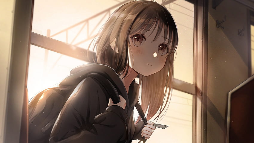 Zug, kurzes Haar, braunes Haar, Kapuzenpullover, süßes Anime-Mädchen HD-Hintergrundbild