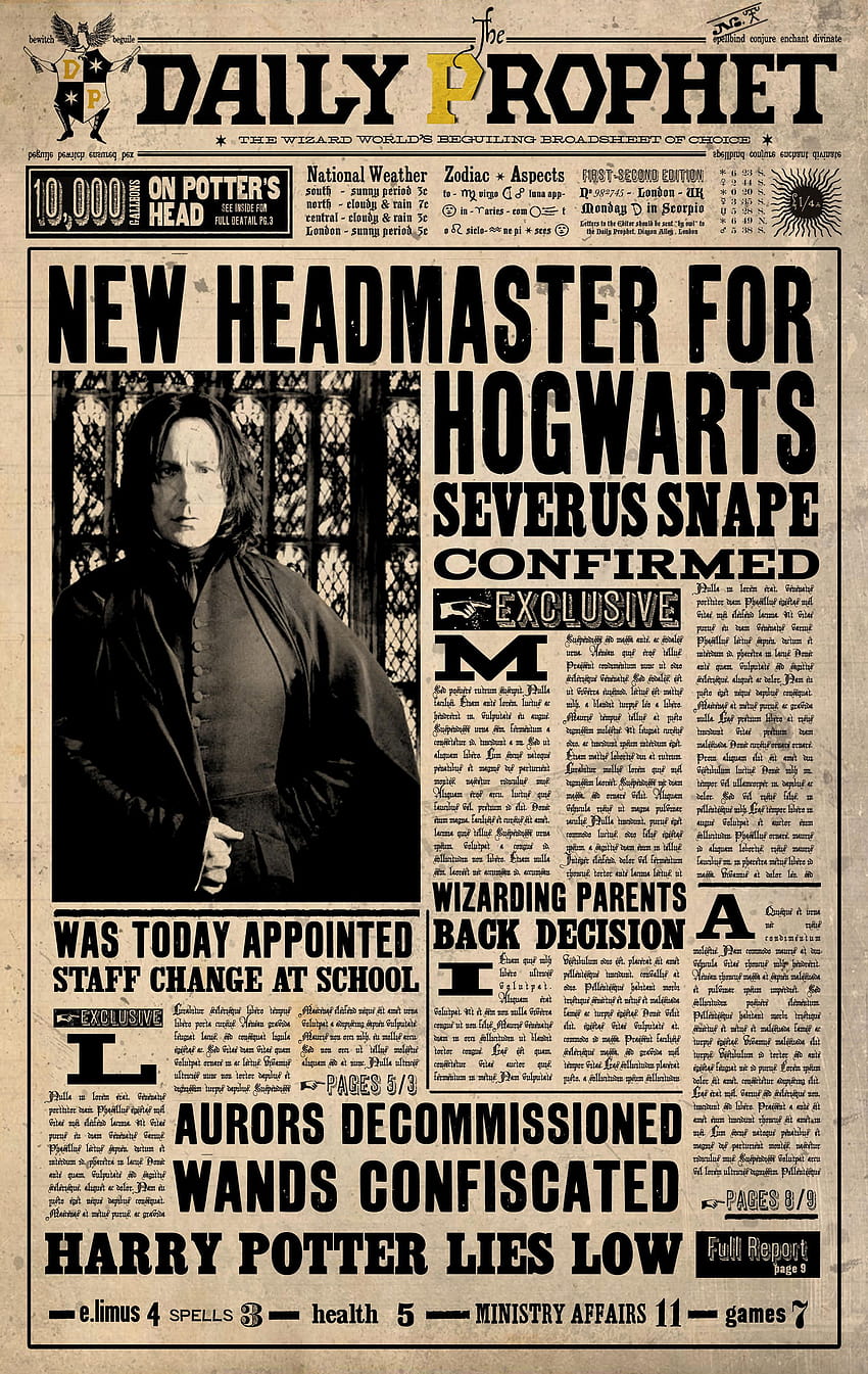 140 idées Harry Potter en 2021, Snape Daily Prophet Fond d'écran de téléphone HD
