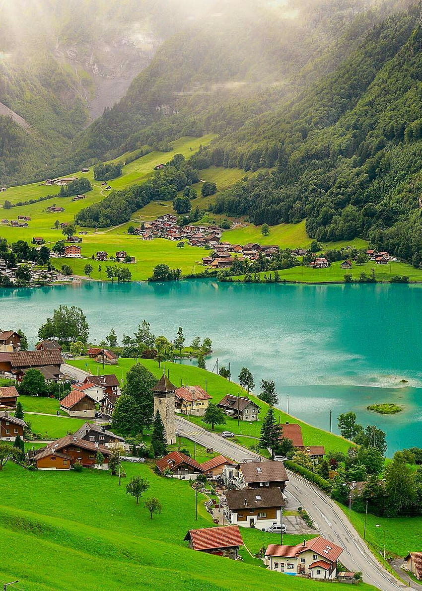 オプヴァルト州、ルンガーン湖、スイス、ルンガーン スイス HD電話の壁紙