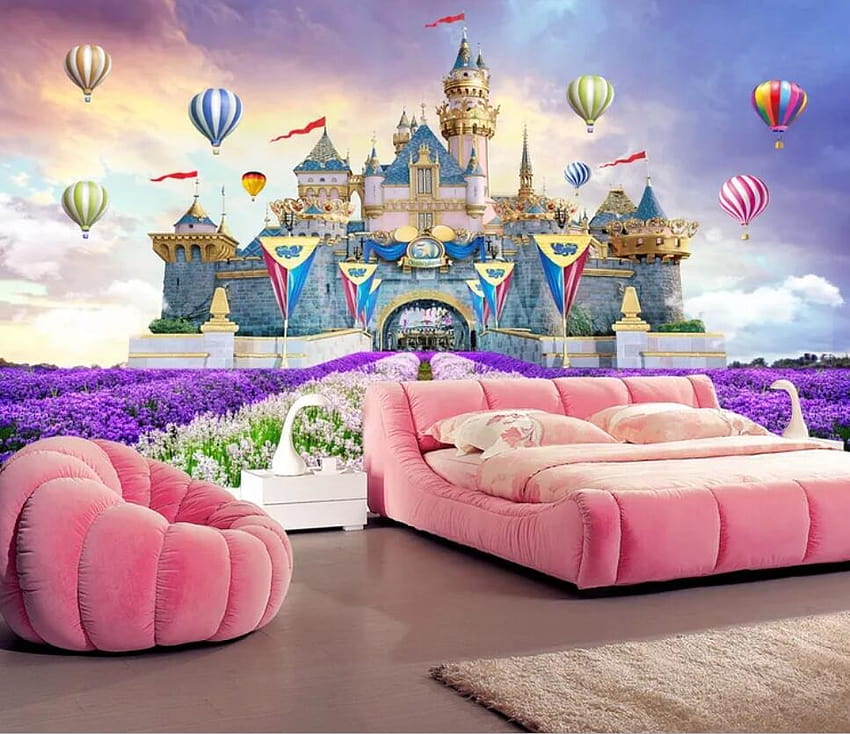 Mural del castillo de la princesa rosa en el país de las hadas – Fervor Living fondo de pantalla