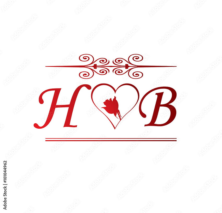 붉은 마음과 장미 스톡 벡터가 있는 HB 사랑 이니셜 HD 월페이퍼