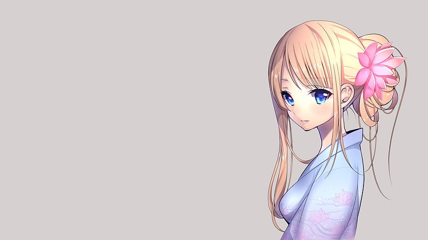 Blondes blue eyes Japanese clothes simple backgrounds anime girls hair ornaments grey backgrounds original characters, anime gray eyes HD wallpaper