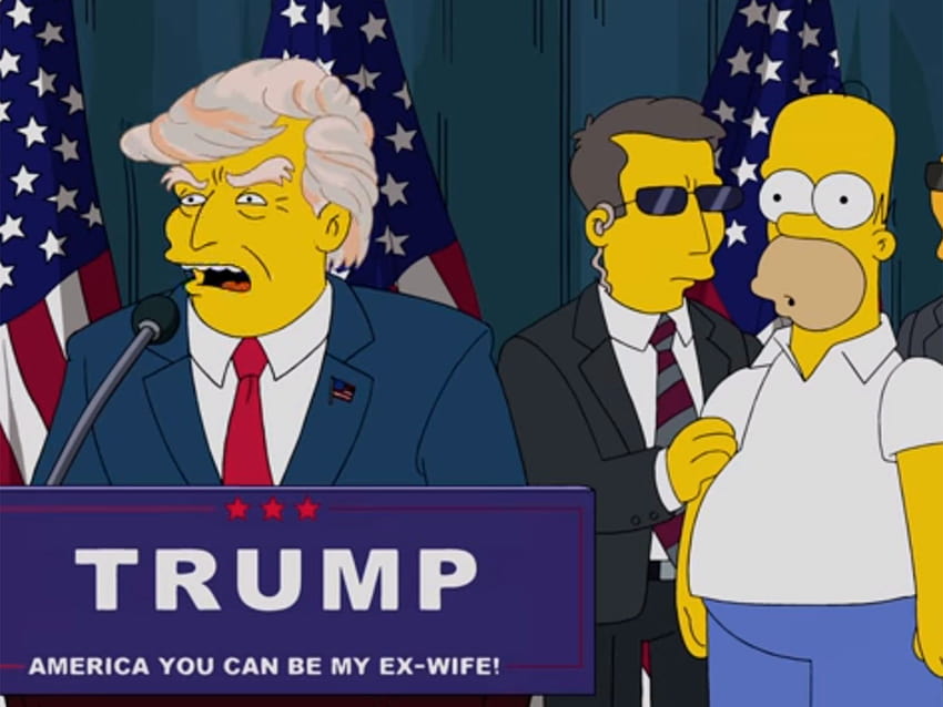 Yazar Donald Trump Simpsons, Donald Trump'ın başkanlığını öngören Simpsons bölümünün 'Amerika'ya bir uyarı' olduğunu söylüyor. HD duvar kağıdı