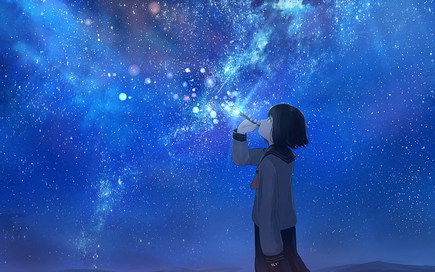 2880x1800 Anime Milky Way, Night, Anime Girl, Short Hair, milky way anime  HD wallpaper | Pxfuel