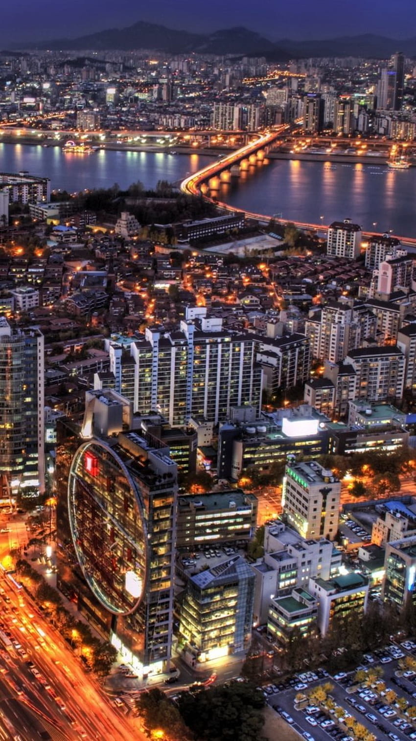 Сеул през нощта Южна Корея iPhone 6, река Хан HD тапет за телефон