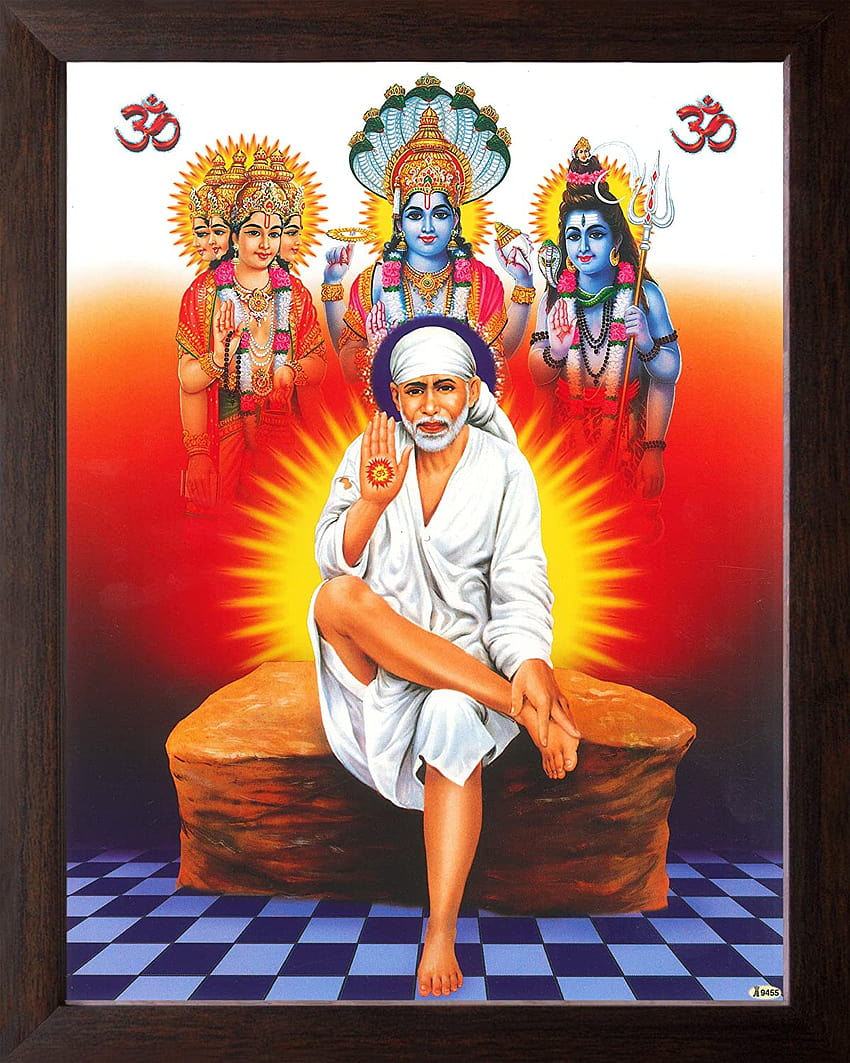Art n Store Sai Baba con Lord Brahma, Vishnu e Mahesh stampato, brahma vishnu mahesh Sfondo del telefono HD