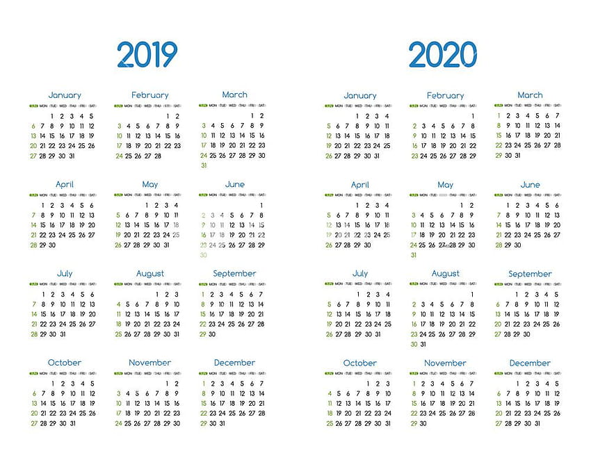 2019 年 2020 年カレンダー ベクター デザイン テンプレート ロイヤリティ年、 高画質の壁紙